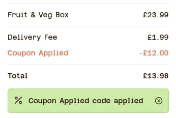 Screenshot of the Oddbox discount code working