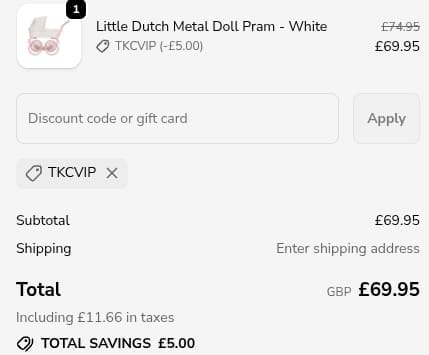 Screenshot of the The Kid Collective discount code working
