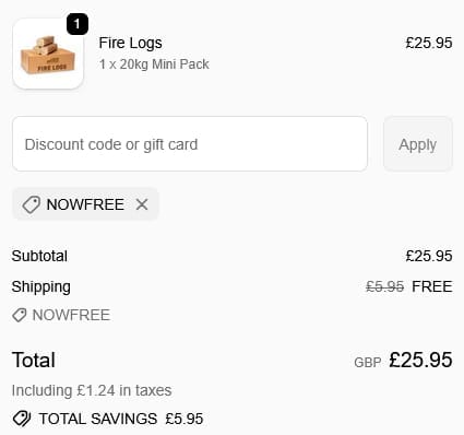 Screenshot of the Lekto Wood Fuels discount code working