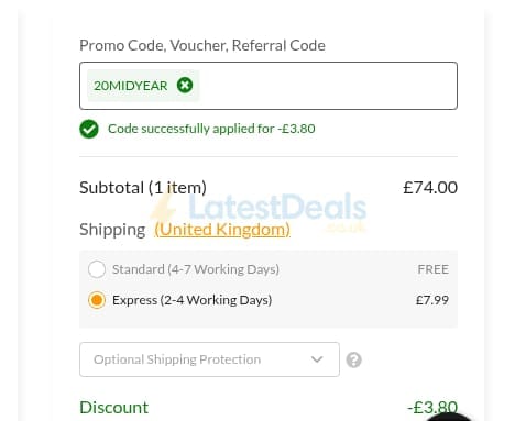 Screenshot of the SmartBuyGlasses discount code working