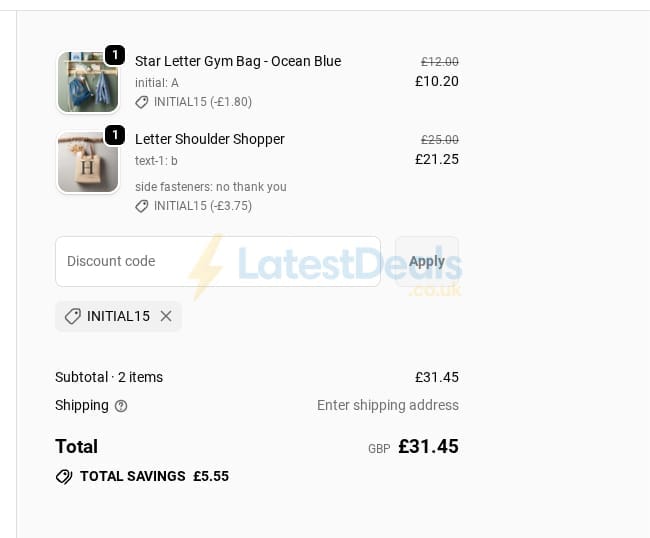 Screenshot of the Tillyanna discount code working