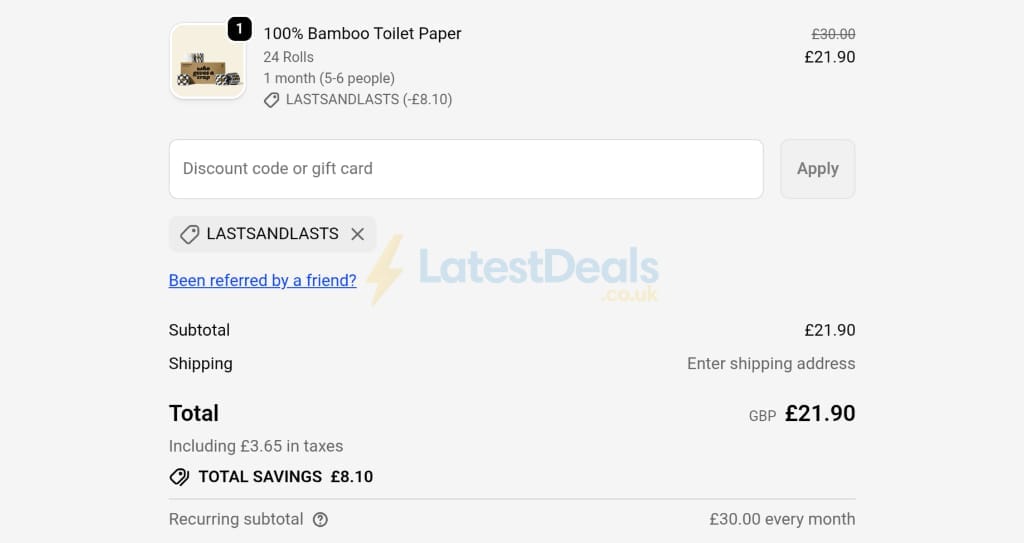 Screenshot of the who gives a crap discount code working