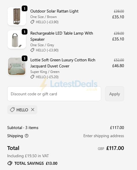 Screenshot of the Julian Charles discount code working