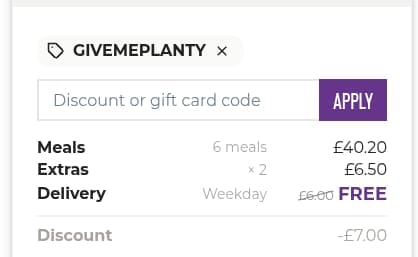 Screenshot of the Planty discount code working