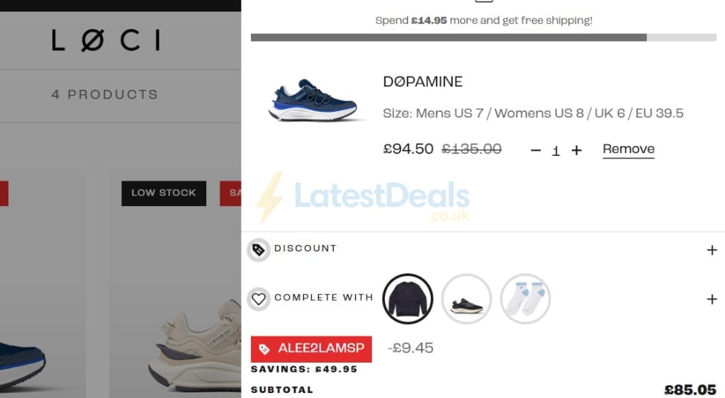 Screenshot of the LOCI discount code working