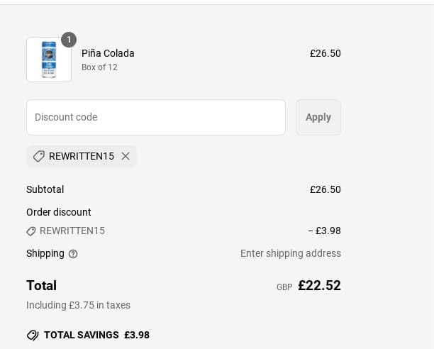 Screenshot of the Tapp D Cocktails discount code working