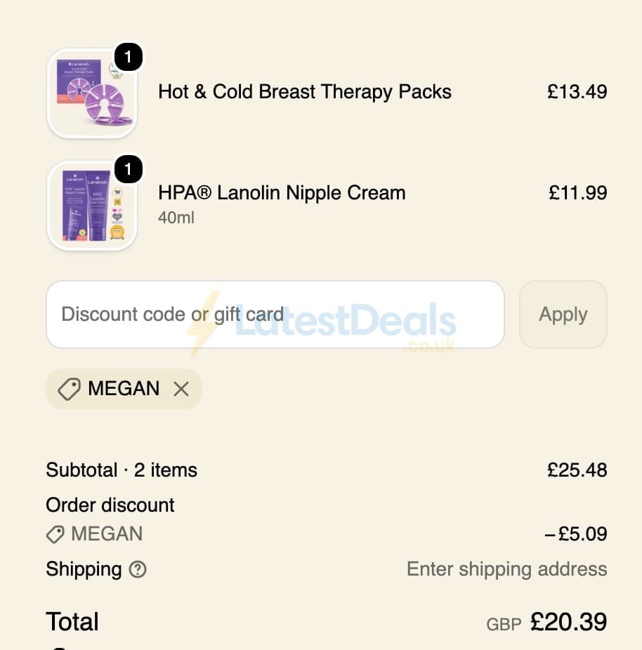 Screenshot of the Lansinoh UK discount code working