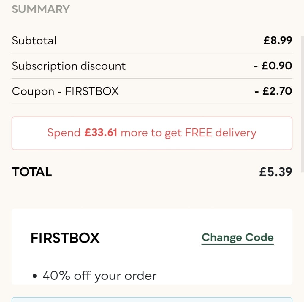 Screenshot of the Natures Menu discount code working