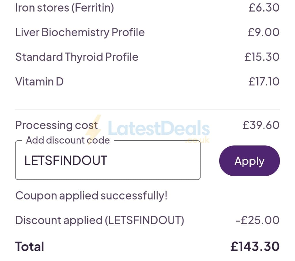 Screenshot of the Thriva discount code working