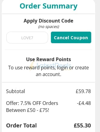 Screenshot of the Love Garden Birds discount code working