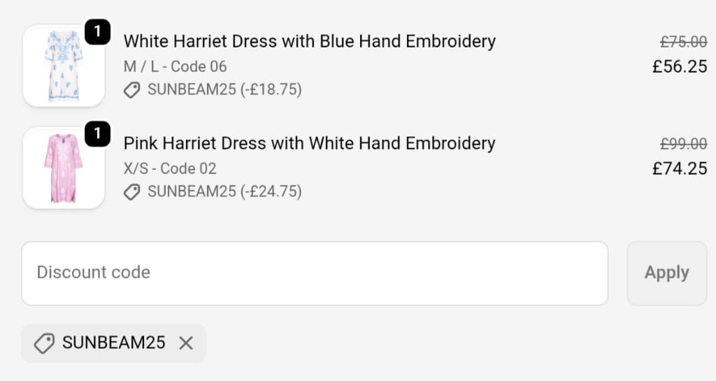 Screenshot of the NoLoGoChic discount code working