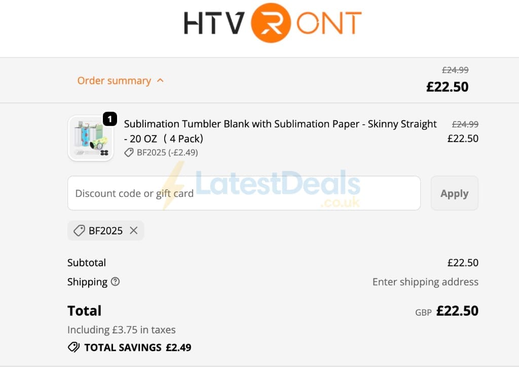 Screenshot of the HTVRONT UK discount code working