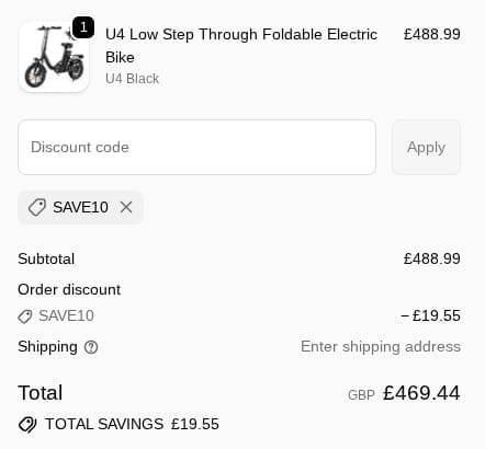 Screenshot of the iScooter discount code working