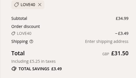 Screenshot of the Yogi Bare discount code working