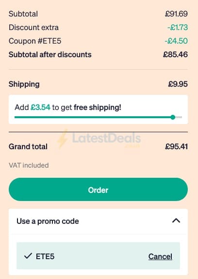 Screenshot of the Sanareva discount code working