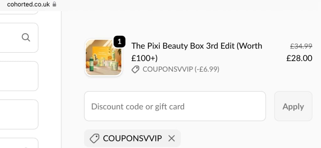 Screenshot of the Cohorted discount code working