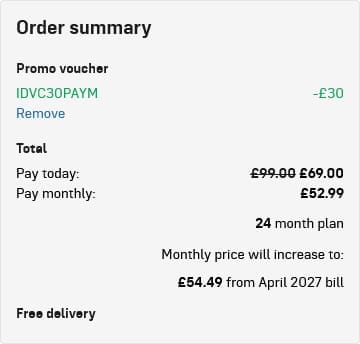 Screenshot of the iD Mobile discount code working