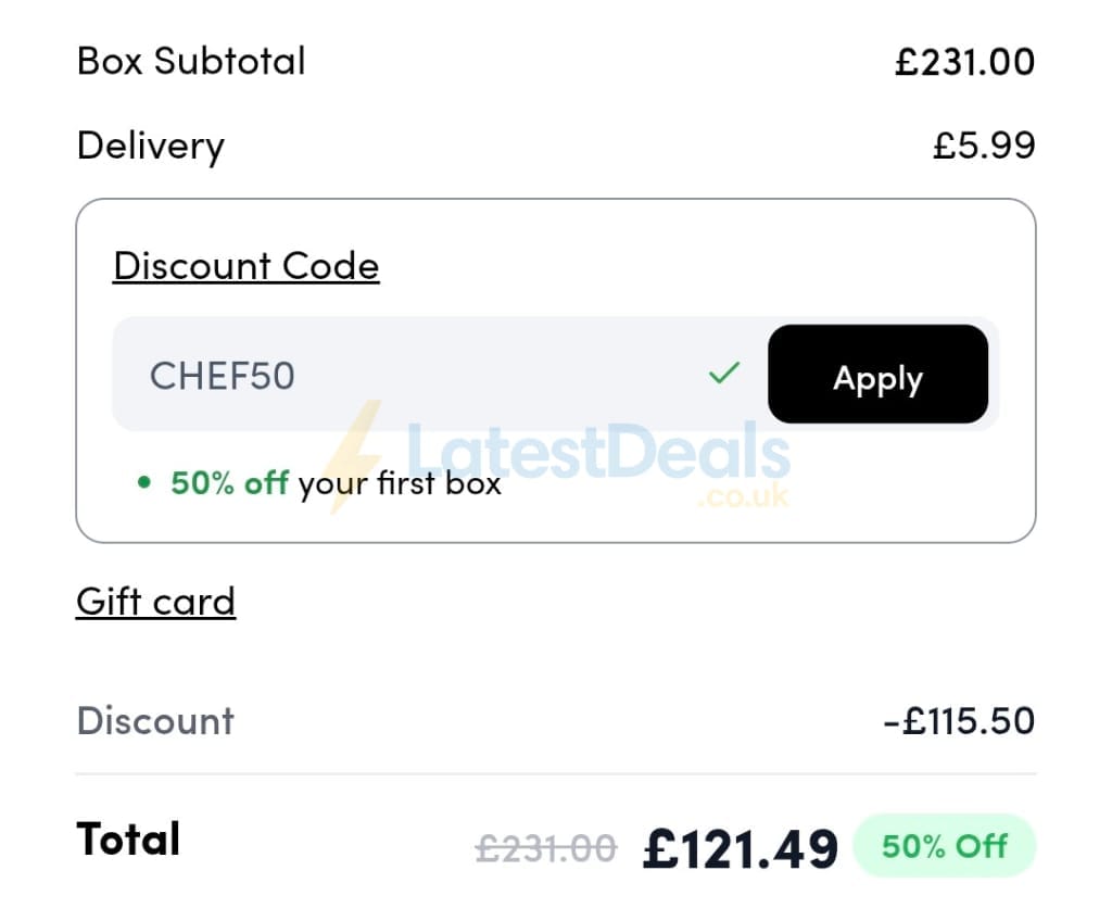 Screenshot of the Prep Kitchen discount code working