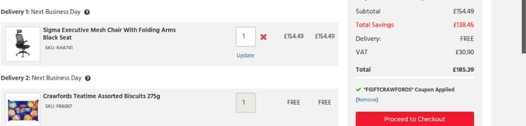 Screenshot of the UK Office Direct discount code working