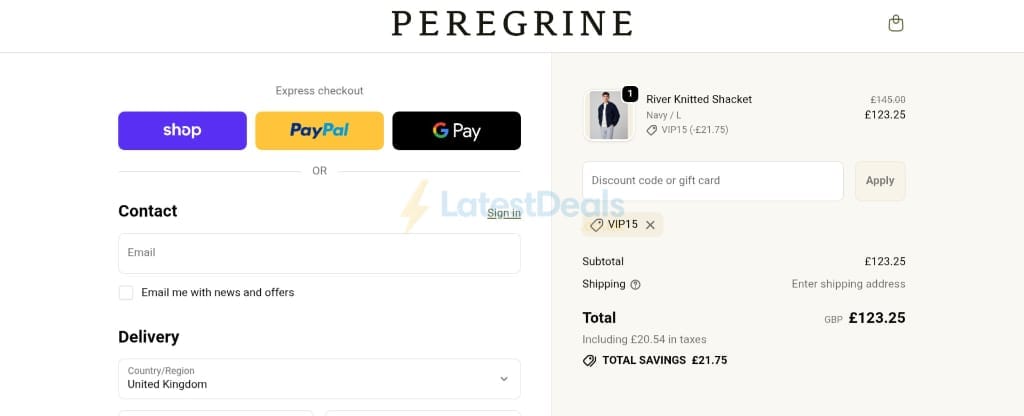 Screenshot of the Peregrine discount code working