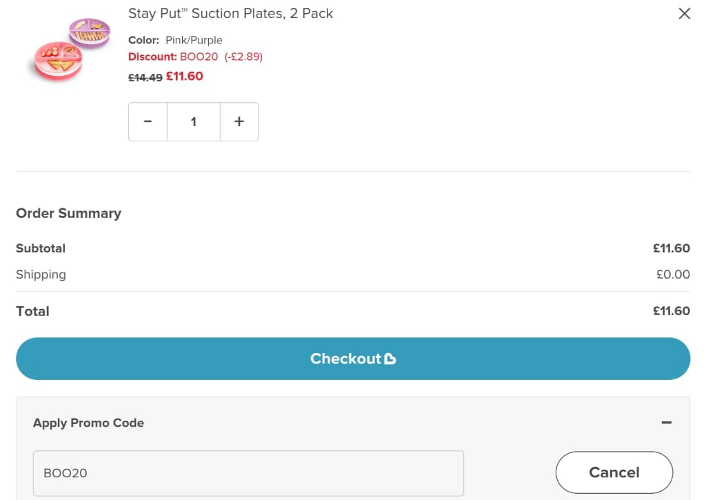 Screenshot of the Munchkin discount code working
