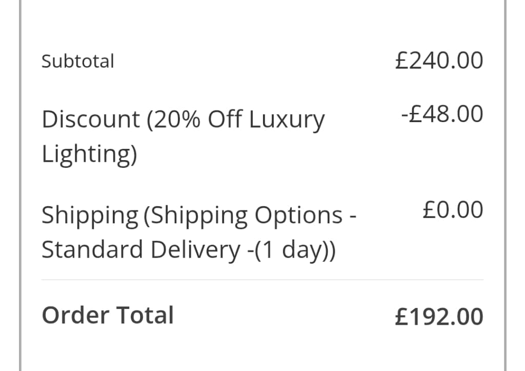 Screenshot of the Lighting Direct discount code working