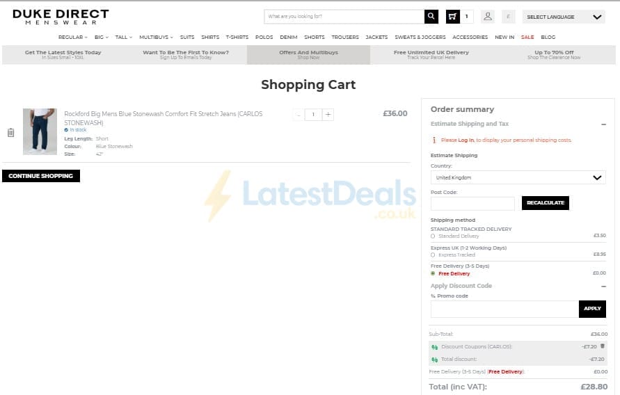 Screenshot of the Duke Direct discount code working