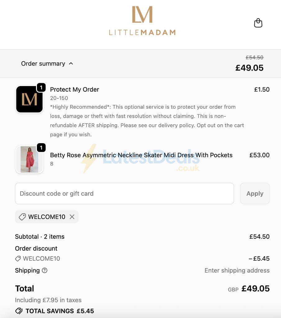 Screenshot of the LittleMadam discount code working