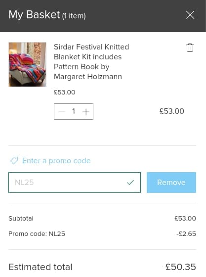 Screenshot of the Miss Lavenders discount code working