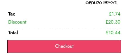 Screenshot of the One Education discount code working