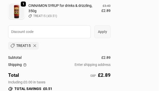 Screenshot of the Sweet Freedom discount code working