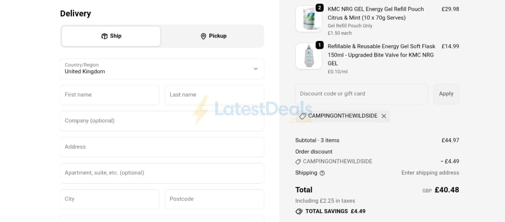 Screenshot of the Kendal Mint Co. discount code working