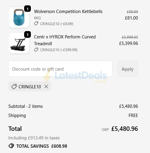 Screenshot of the Wolverson Fitness discount code working