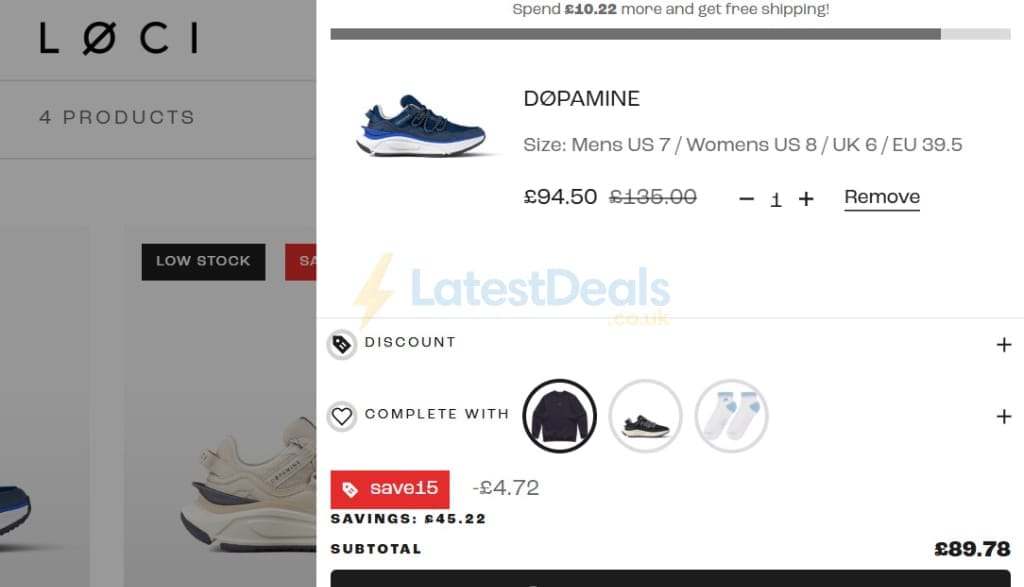 Screenshot of the LOCI discount code working