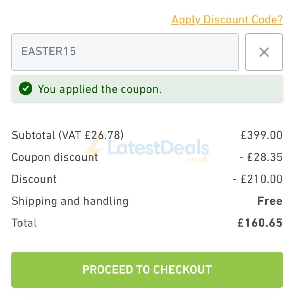 Screenshot of the Lampandlight discount code working