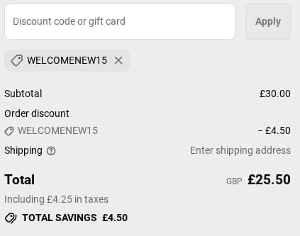 Screenshot of the C discount code working