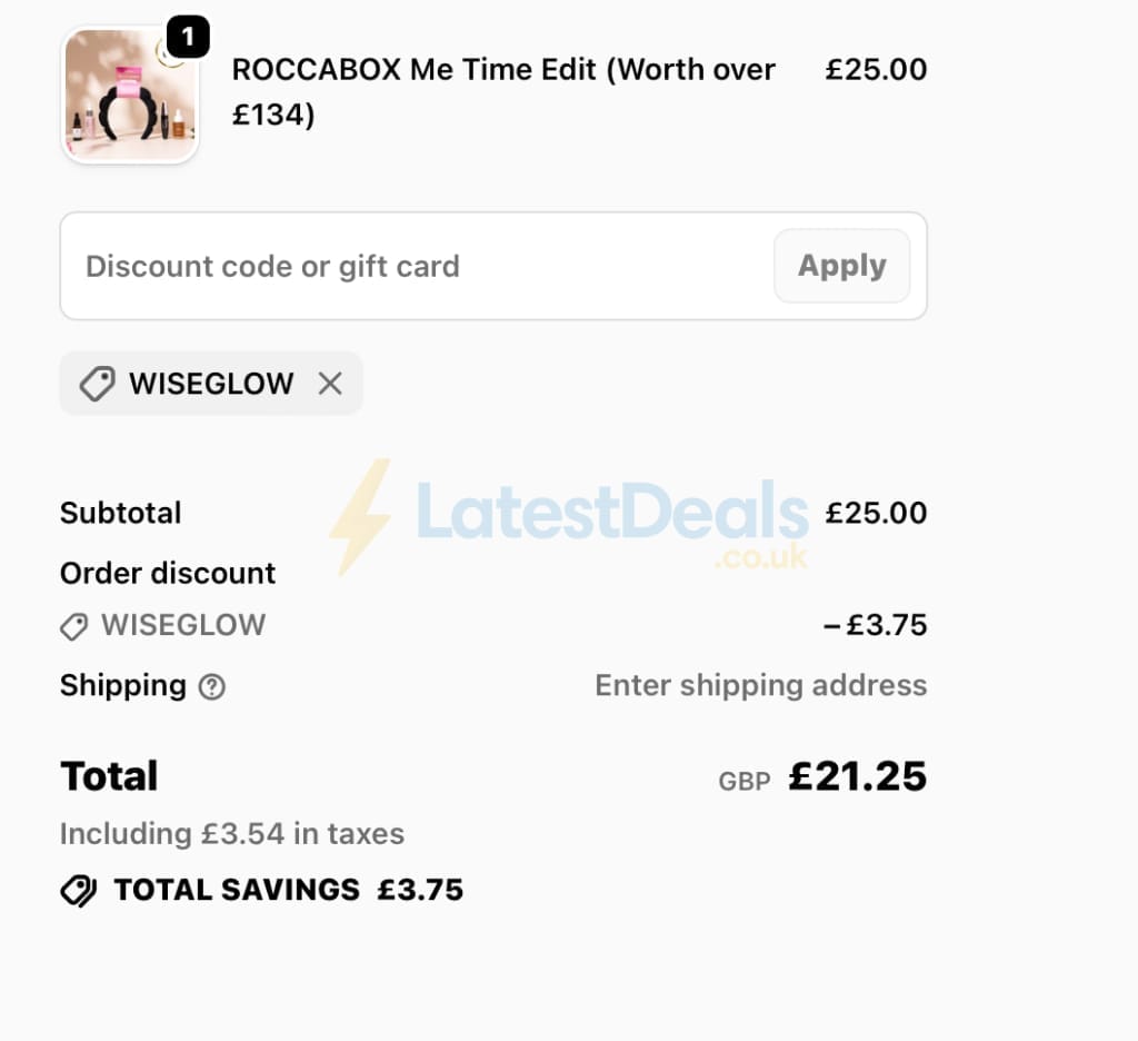 Screenshot of the Roccabox discount code working