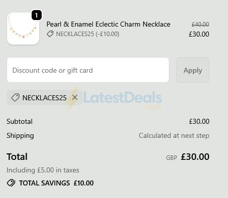 Screenshot of the Orelia discount code working