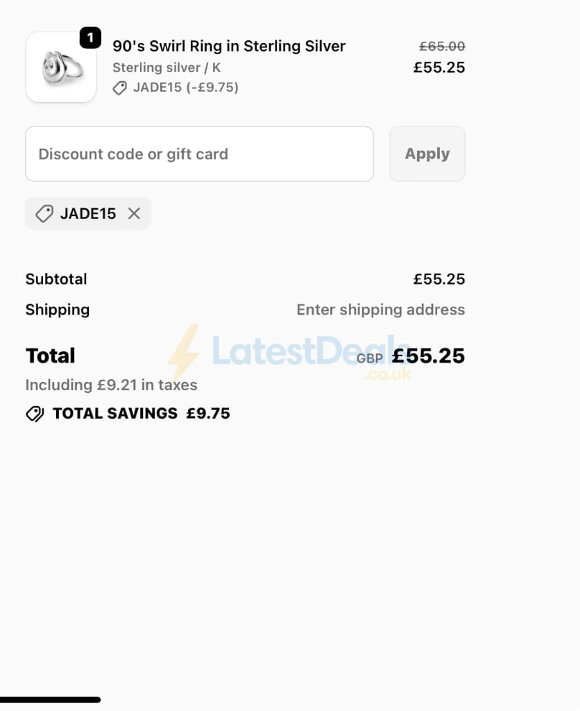 Screenshot of the Henryka discount code working