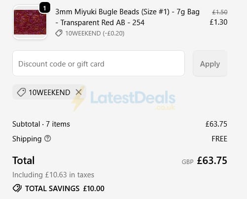 Screenshot of the Spoilt Rotten Beads discount code working