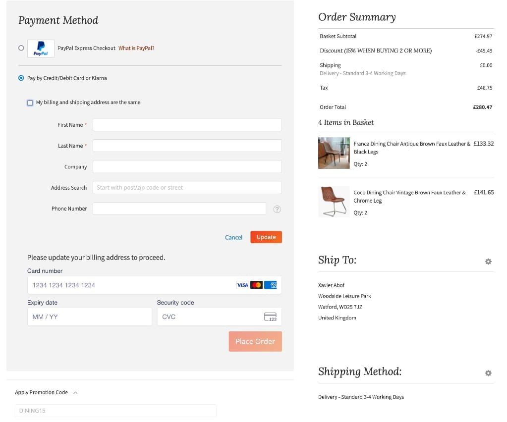 Screenshot of the Lakeland Furniture discount code working