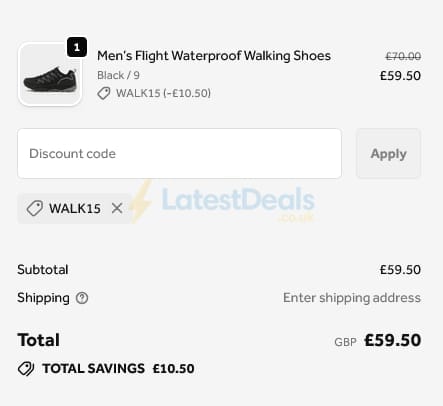 Screenshot of the Go Outdoors discount code working