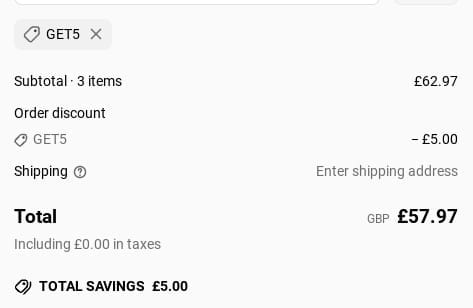 Screenshot of the Animal discount code working