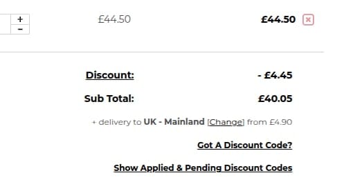 Screenshot of the Hot Diamonds discount code working