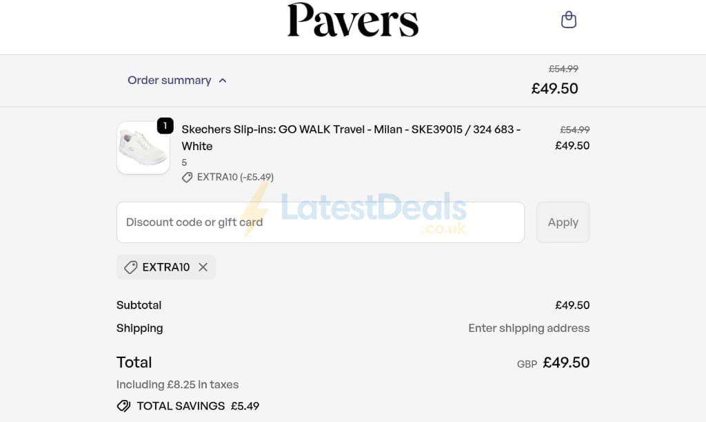 Screenshot of the Pavers discount code working