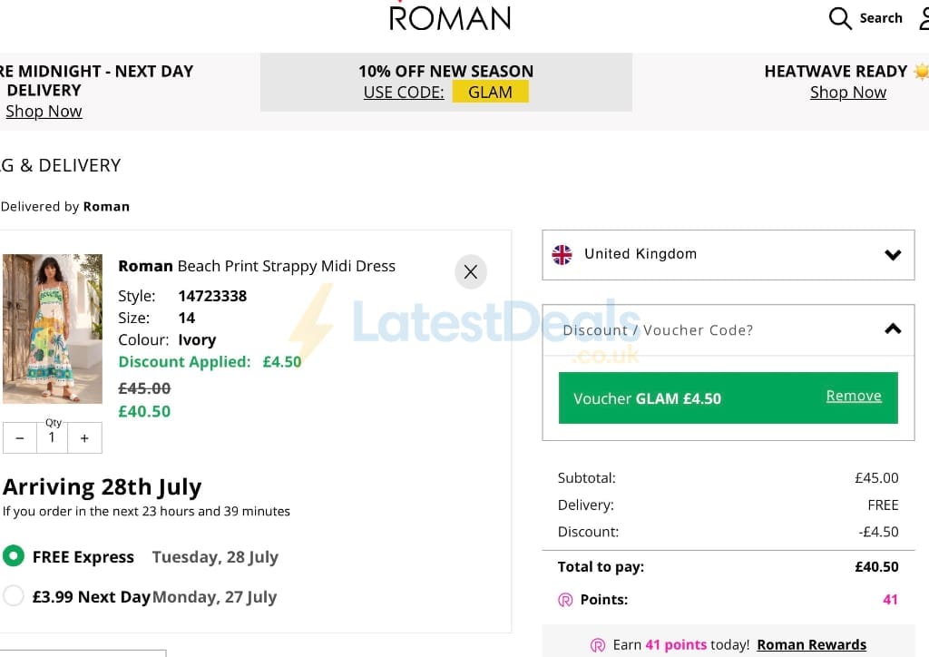 Screenshot of the Roman discount code working
