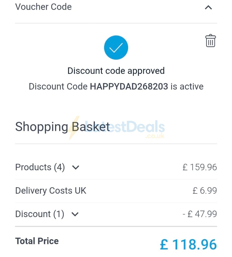 Screenshot of the Smartphoto discount code working