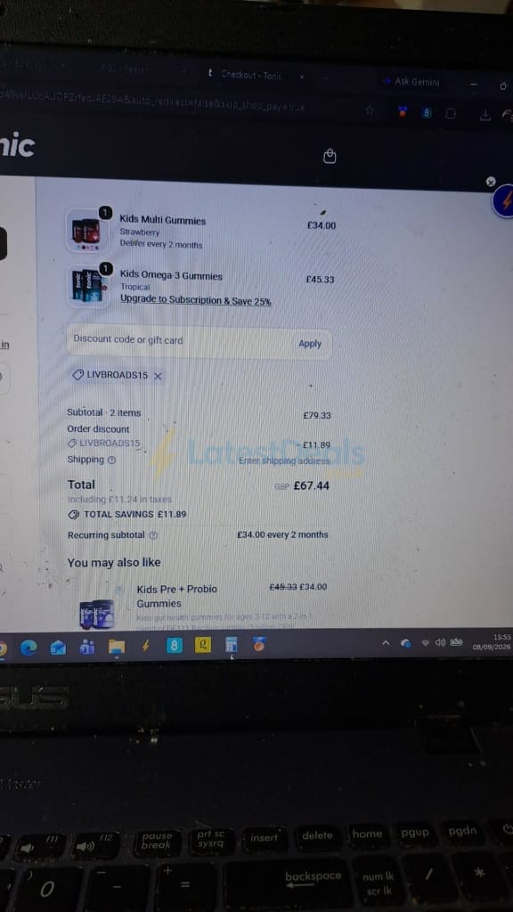 Screenshot of the Tonic Health discount code working