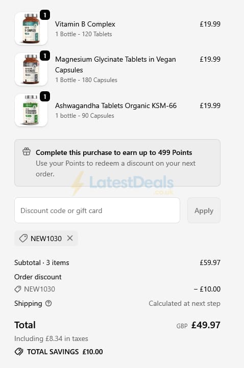 Screenshot of the Vitabright discount code working