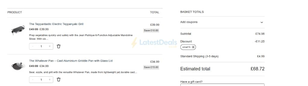 Screenshot of the Jean Patrique discount code working